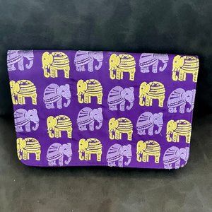 SHIRALEAH Purple gold Silk Clutch embroidery Elephants.